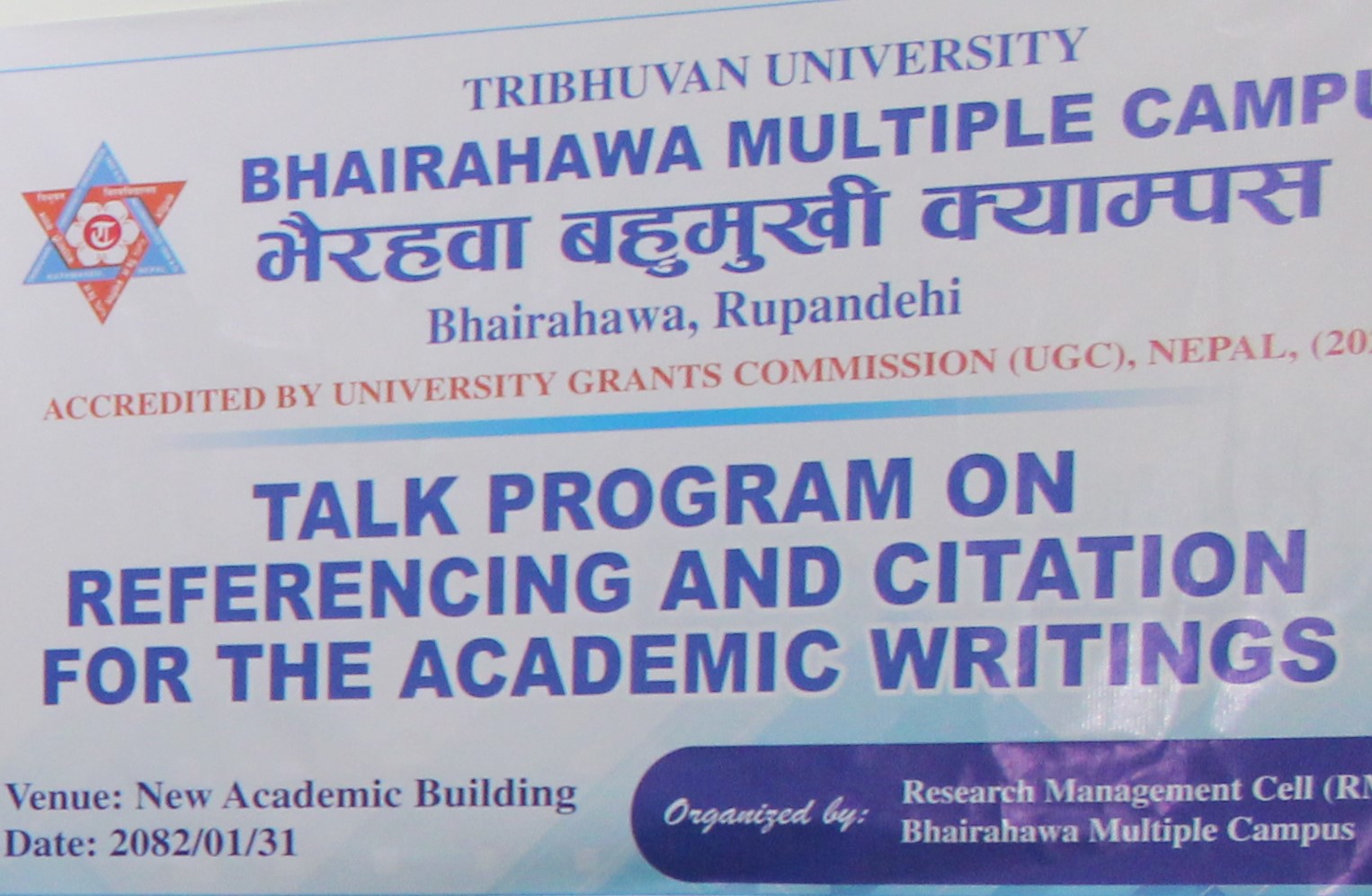 Talk Program on Referencing and Citation For the Academic Writings